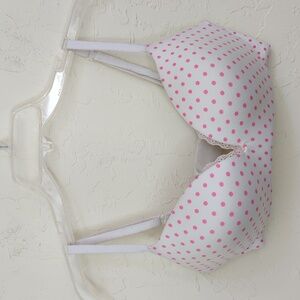 Victoria's Secret White Pink Polka Dot Padded Push-Up Plunge Bra Size 34D